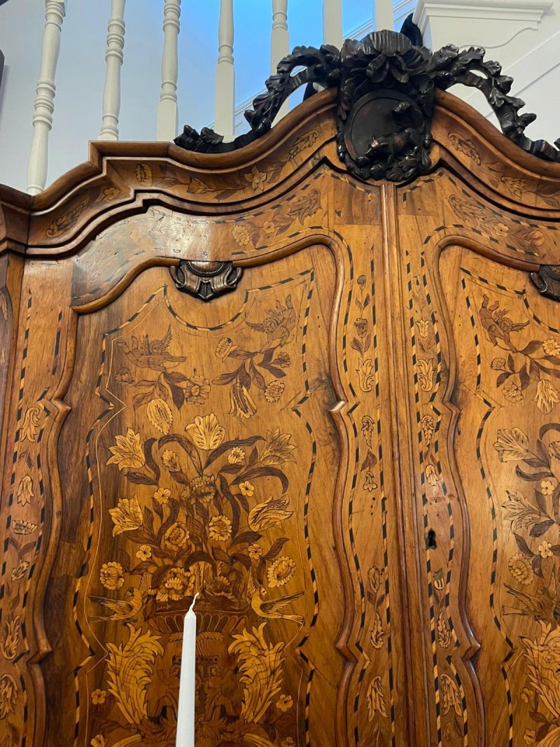 Outstanding Quality 18th Century Antique Dutch Marquetry Inlaid Burr Walnut Bureau Bookcase - Image 9